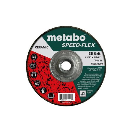 METABO Resin Fiber Disc 4 1/2" Speed-Flex Ceramic 36 Grit, 5/8"-11, T29 Fiberglass 655834000